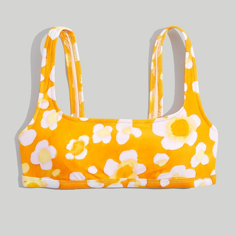 Madewell Yellow Floral Scoop Bikini Top